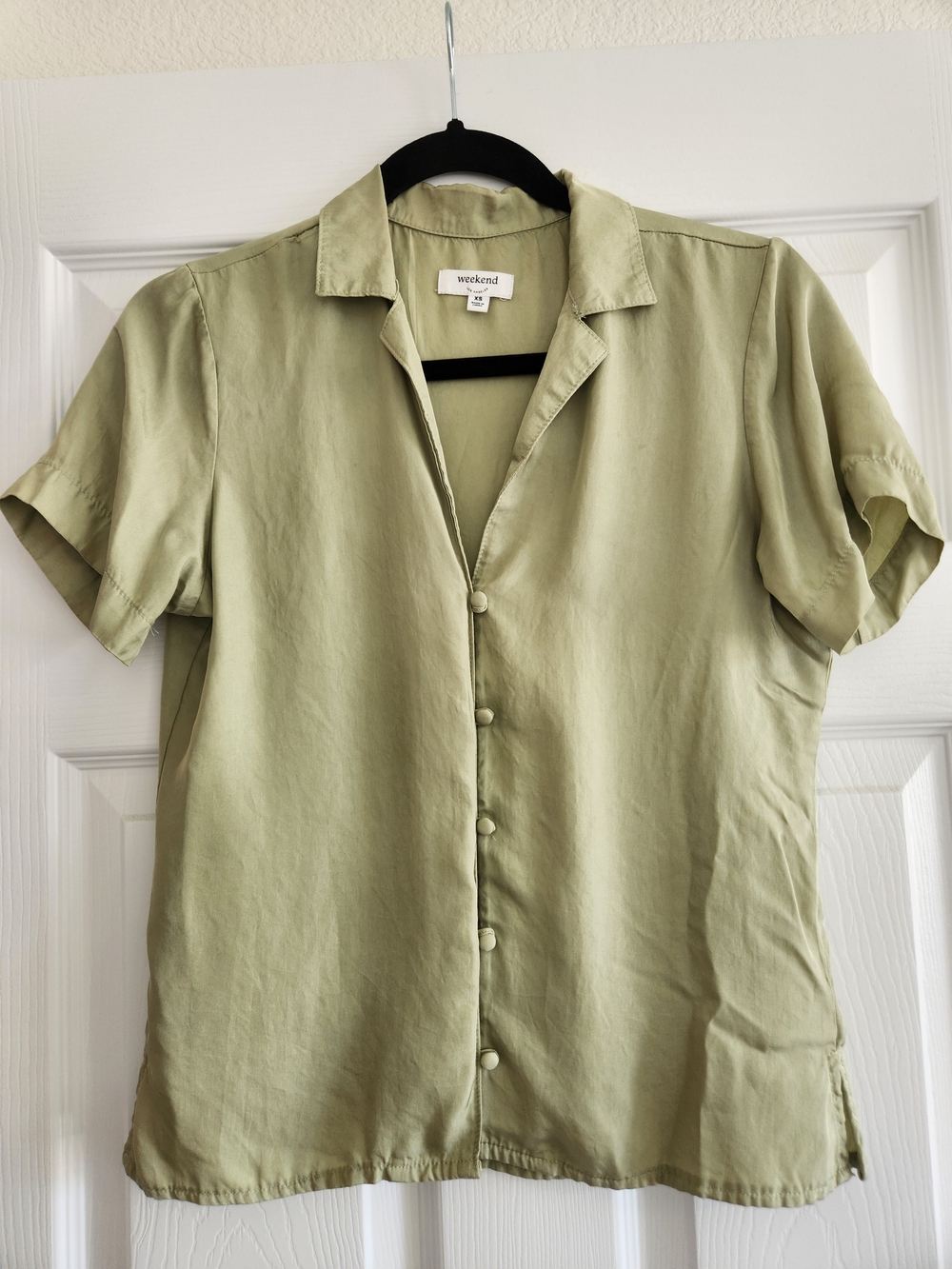 Weekend Olive Short-Sleeve Button Blouse